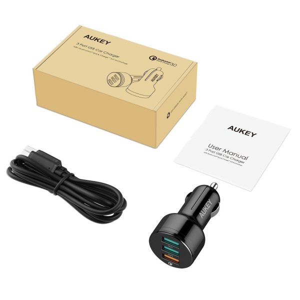 AUKEY 3-Port 42W Turbo Car Charger with QC 3.0 - Black - CC-T11