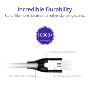 Tronsmart Double Braided Lightning Cable MFi Certified 1.2 M / 4 Feet Length - Black