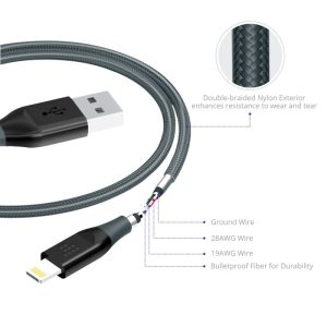 Tronsmart Double Braided Lightning Cable MFi Certified 1.2 M / 4 Feet Length - Black