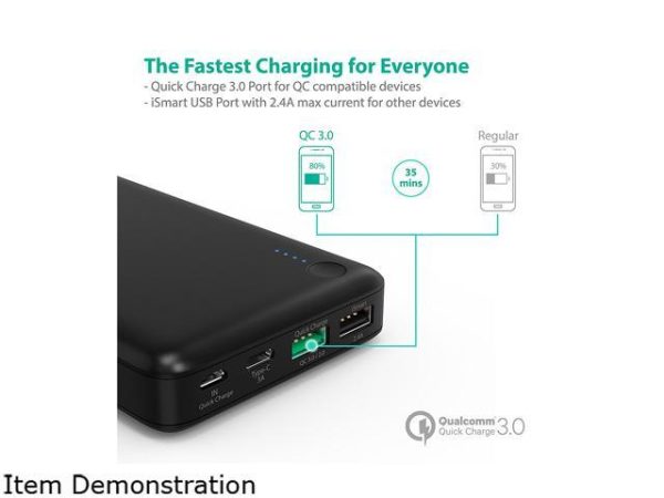 RAVPower 20100 mAh QC 3.0 Power Bank External Battery Pack Portable Charger with Qualcomm Certified Quick Charge 3.0 - Black