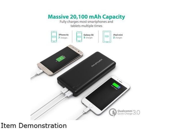 RAVPower 20100 mAh QC 3.0 Power Bank External Battery Pack Portable Charger with Qualcomm Certified Quick Charge 3.0 - Black