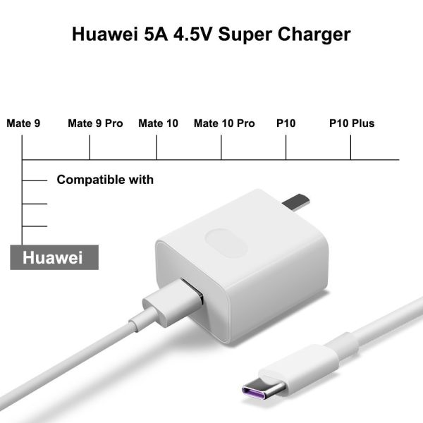Huawei 5A SuperCharge Power Adapter, 4.5V 5A Huawei Fast Quick Charger with Super Charging USB C Cable(3.3FT) - US Plug