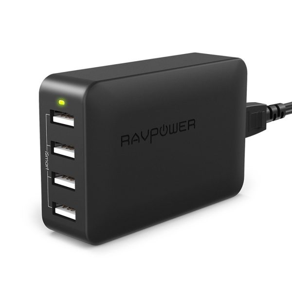 RAVPower 40W 8A 4-Port USB Charger Charging Station with iSmart Technology Black