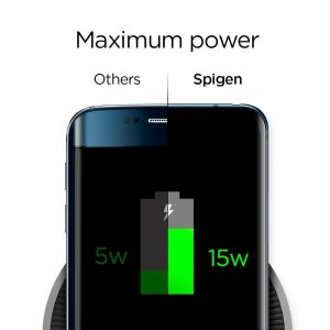 Spigen F306W Wireless Fast Charger (5W / 7.5W / 10W) for all Qi Certified Devices with QC 3.0 Charging Adapter - Black - EU Plug