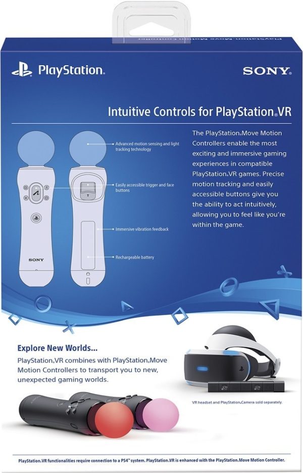 Pack of 2 Move Motion Controller For Play Station  Black  - Sony Pack of 2 Move Motion Controller For Play Station  Black  - Sony