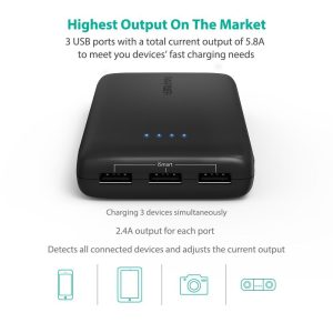 RAVPower 22000mah Power Bank High Capacity Portable Battery Pack 22000mah with 3 USB Ports,