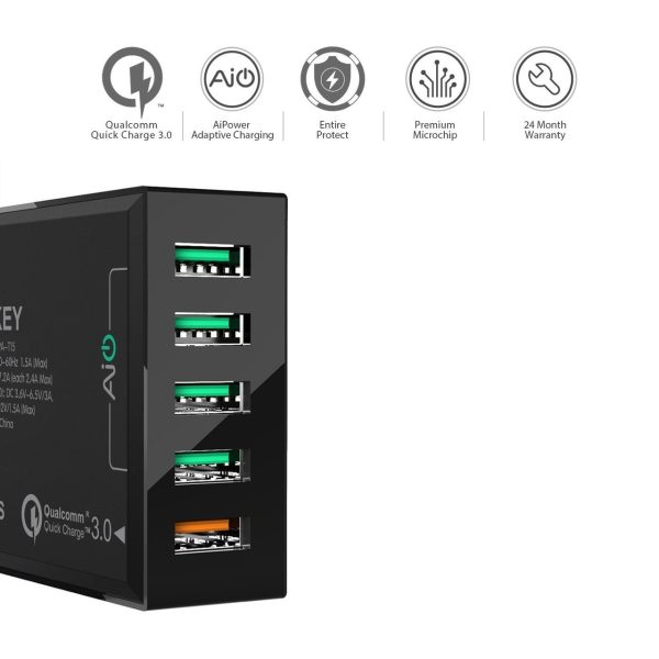 AUKEY 5-Port 54W Desktop Charger with QC 3.0 - Black - PA-T15