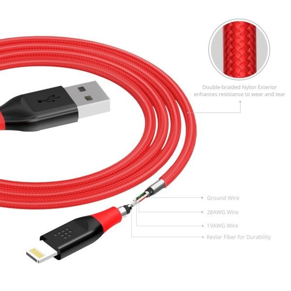Tronsmart Braided Lightning Cable MFi Certified 10 Ft. Length - Red