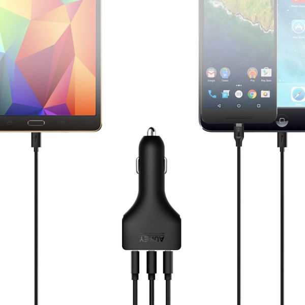 AUKEY USB-C 3-Port 48W Quick Charge 3.0 Car Charger - Black - CC-Y3 AUKEY USB-C 3-Port 48W Quick Charge 3.0 Car Charger - Black - CC-Y3