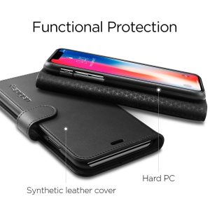 iPhone X Spigen Original Wallet S Flip Cover Case  - Black