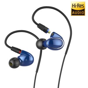 FiiO FH1 Dual Driver Hybrid Over the Ear Headphones, Earbuds In-Ear Monitors with Android Compatible Mic and Remote - Blue