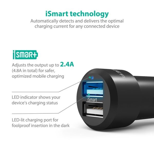 RAVPower Dual-USB Car Charger 24W ALUMINUM ALLOY