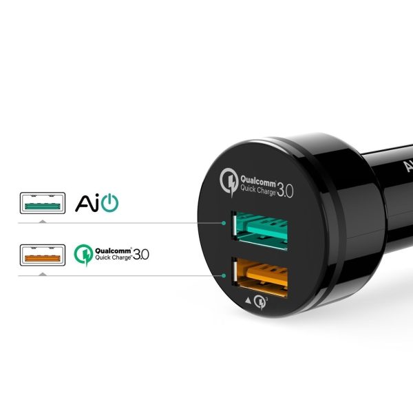 AUKEY Dual-Port Turbo Car Charger with QC 3.0 (Black) - CC-T7