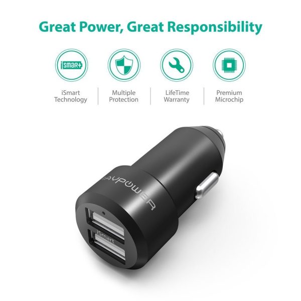 RAVPower Dual-USB Car Charger 24W ALUMINUM ALLOY