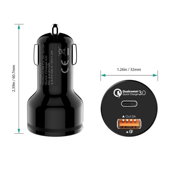 AUKEY 2-Port 33W Turbo USB-C Car Charger with QC 3.0 - Black - CC-Y1