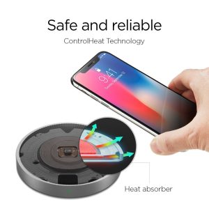 Spigen F306W Wireless Fast Charger (5W / 7.5W / 10W) for all Qi Certified Devices with QC 3.0 Charging Adapter - Black - EU Plug