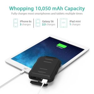 RAVPower 10050mah Waterproof Dustproof and Shockproof Power Bank Built-in Flashlight Black