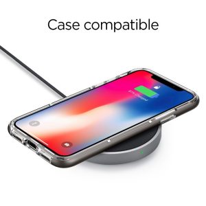 Spigen F306W Wireless Fast Charger (5W / 7.5W / 10W) for all Qi Certified Devices with QC 3.0 Charging Adapter - Black - EU Plug
