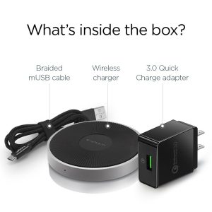 Spigen F306W Wireless Fast Charger (5W / 7.5W / 10W) for all Qi Certified Devices with QC 3.0 Charging Adapter - Black - EU Plug