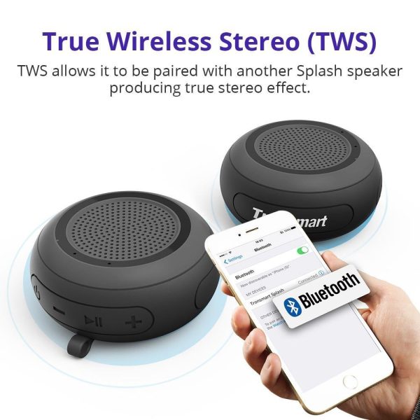 Tronsmart Splash Wireless Bluetooth Speaker, IP67 Waterproof , 10-Hour Playtime, Enhanced Bass, Built-in Mic, True Wireless Stereo - Black
