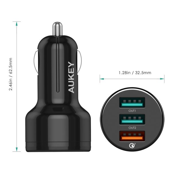 AUKEY 3-Port 42W Turbo Car Charger with QC 3.0 - Black - CC-T11