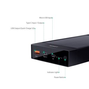 AUKEY 16000mAh Solar Powerbank with TYPE-C + USB + QC 3.0 (Black) - PB-P23