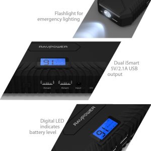 RAVPower 14000mah Car Jump Starter 550A Peak 12V (up to 5L Gas, 3L Diesel Engine) Booster Battery Charger with 4.2A output Built-In LCD Display & LED Flashlight