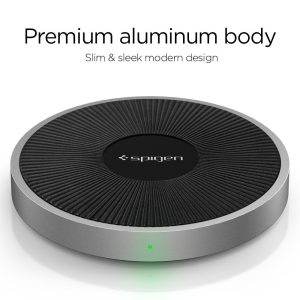 Spigen F306W Wireless Fast Charger (5W / 7.5W / 10W) for all Qi Certified Devices with QC 3.0 Charging Adapter - Black - EU Plug