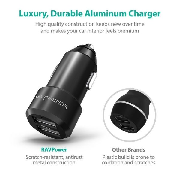 RAVPower Dual-USB Car Charger 24W ALUMINUM ALLOY