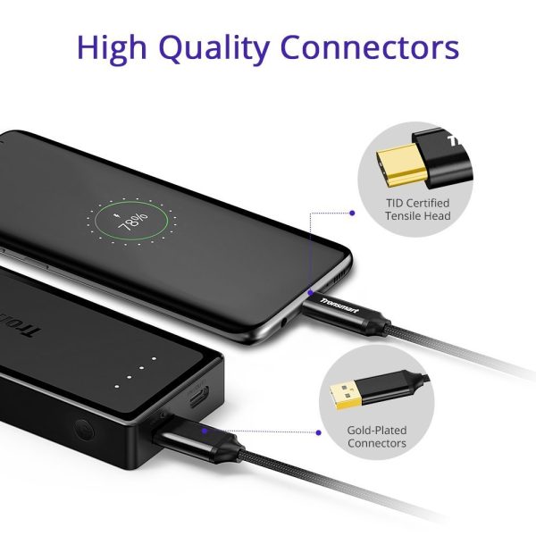 Tronsmart CPP9 Braided Nylon USB-C to USB-A 3.0 Charging & Syncing Cable (1 Feet*1, 3.3 Feet*1, 6 Feet*1 / 3 Pack)