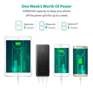 RAVPower 22000mah Power Bank High Capacity Portable Battery Pack 22000mah with 3 USB Ports,