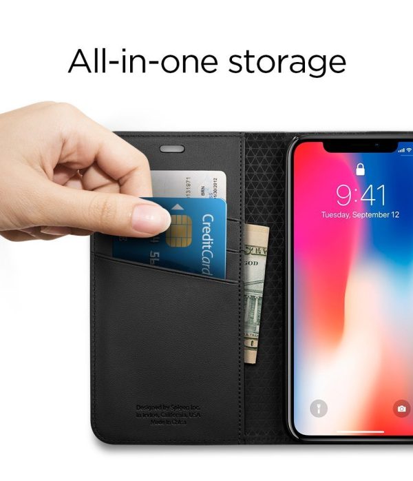 iPhone X Spigen Original Wallet S Flip Cover Case  - Black