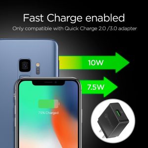 Spigen F306W Wireless Fast Charger (5W / 7.5W / 10W) for all Qi Certified Devices with QC 3.0 Charging Adapter - Black - EU Plug