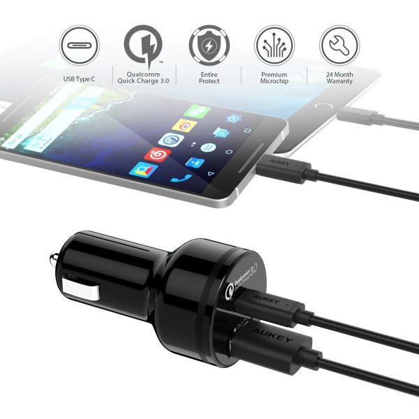 AUKEY 2-Port 33W Turbo USB-C Car Charger with QC 3.0 - Black - CC-Y1