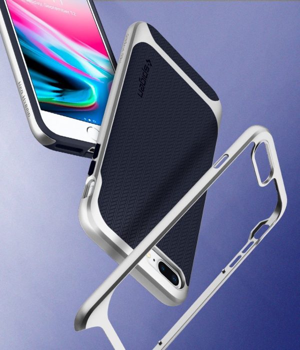Apple iPhone 8 Plus / 7 Plus Original Spigen Case Neo Hybrid Herringbone - Satin Silver Apple iPhone 8 Plus / 7 Plus Original Spigen Case Neo Hybrid Herringbone - Satin Silver