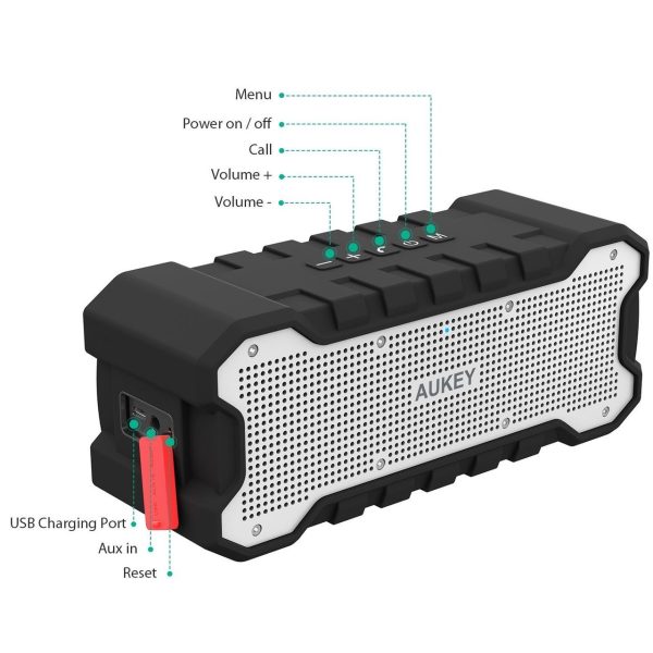 AUKEY Bluetooth Speaker with 30-Hour Playtime, Enhanced Bass, Water Resistant Wireless Speaker for iPhone, iPad, Samsung - SK-M12