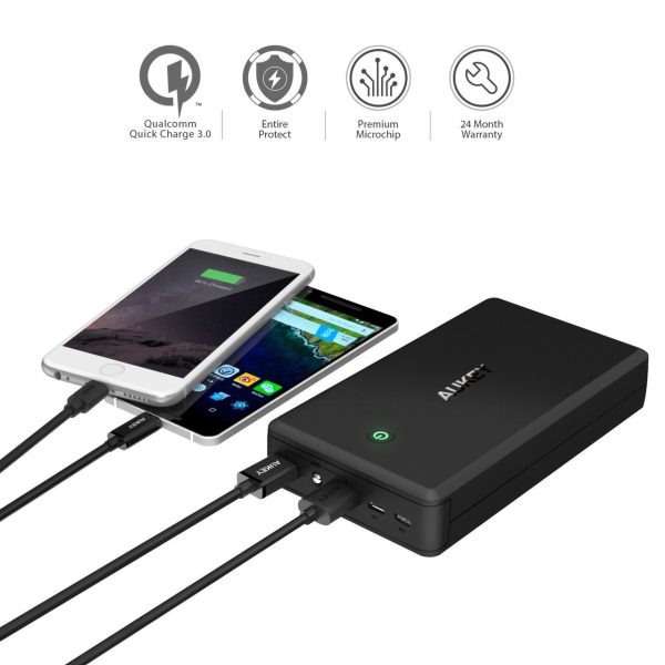 AUKEY 30000mAh Portable Charger with Quick Charge 3.0, Lightning & Micro-USB Input - PB-T11