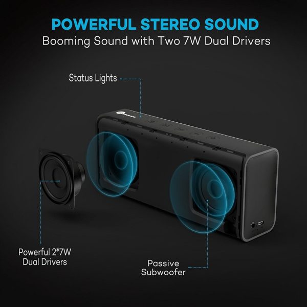 TaoTronics 14W Stereo Wireless Portable Bluetooth Speaker Pulse X from Dual 7W Drivers, Strong Bass, High Definition Audio, Built-in Microphone - TT SK10 TaoTronics 14W Stereo Wireless Portable Bluetooth Speaker Pulse X from Dual 7W Drivers, Strong Bass, High Definition Audio, Built-in Microphone - TT SK10
