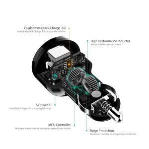 AUKEY 2-Port 33W Turbo USB-C Car Charger with QC 3.0 - Black - CC-Y1