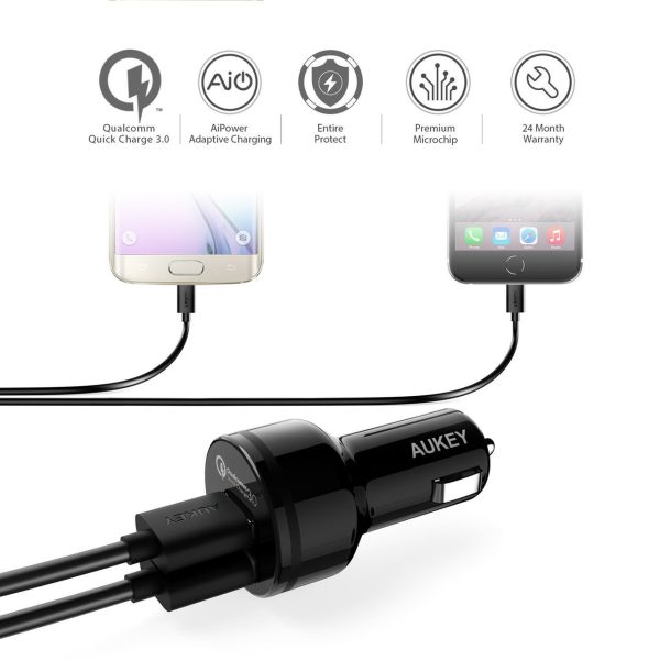 AUKEY Dual-Port Turbo Car Charger with QC 3.0 (Black) - CC-T7