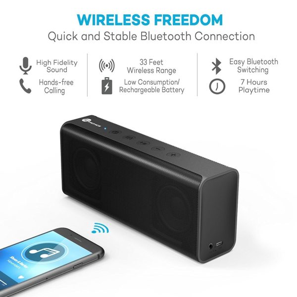 TaoTronics 14W Stereo Wireless Portable Bluetooth Speaker Pulse X from Dual 7W Drivers, Strong Bass, High Definition Audio, Built-in Microphone - TT SK10 TaoTronics 14W Stereo Wireless Portable Bluetooth Speaker Pulse X from Dual 7W Drivers, Strong Bass, High Definition Audio, Built-in Microphone - TT SK10