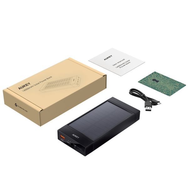 AUKEY 16000mAh Solar Powerbank with TYPE-C + USB + QC 3.0 (Black) - PB-P23