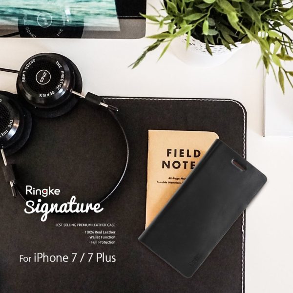 iPhone 7 Plus Ringke Signature Leather Flip Cover - Black