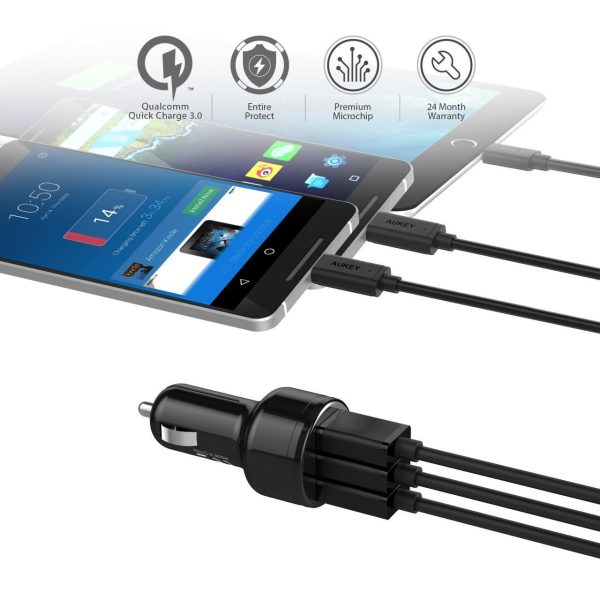 AUKEY 3-Port 42W Turbo Car Charger with QC 3.0 - Black - CC-T11