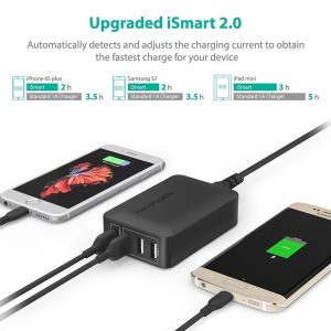 RAVPower 40W 4-Port Fast Charger Desktop Charger Charging Station with Quick Charge 3.0