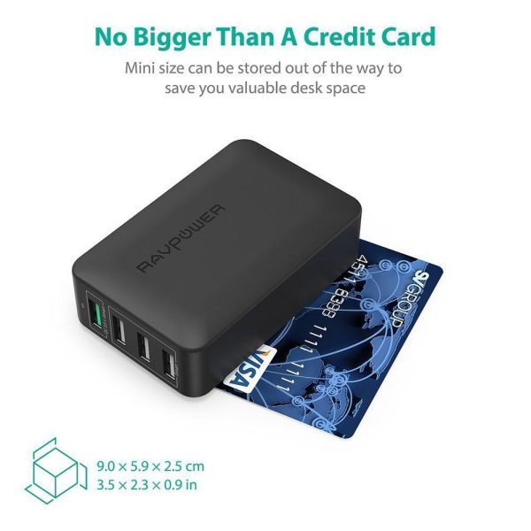 RAVPower 40W 4-Port Fast Charger Desktop Charger Charging Station with Quick Charge 3.0