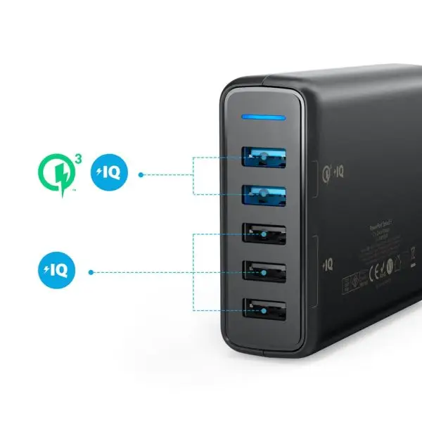 Anker PowerPort Speed 5 with Dual Quick Charger 3.0 (Black) (A2054J11)