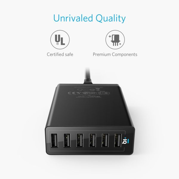 Anker PowerPort 6 -60W 6 Port USB Charger - Black (A2123J12 )