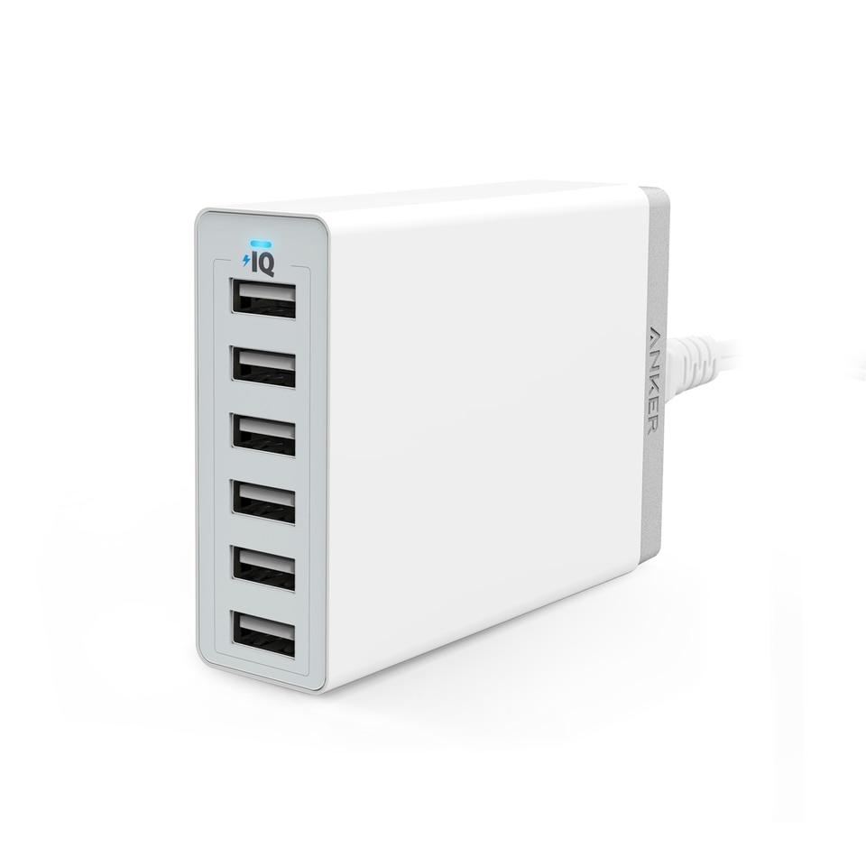 Anker PowerPort 6 -60W 6Port USB Charger White UK Plug - A2123K21