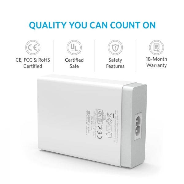 Anker PowerPort 6 -60W 6Port USB Charger (White) UK Plug - (A2123K21)